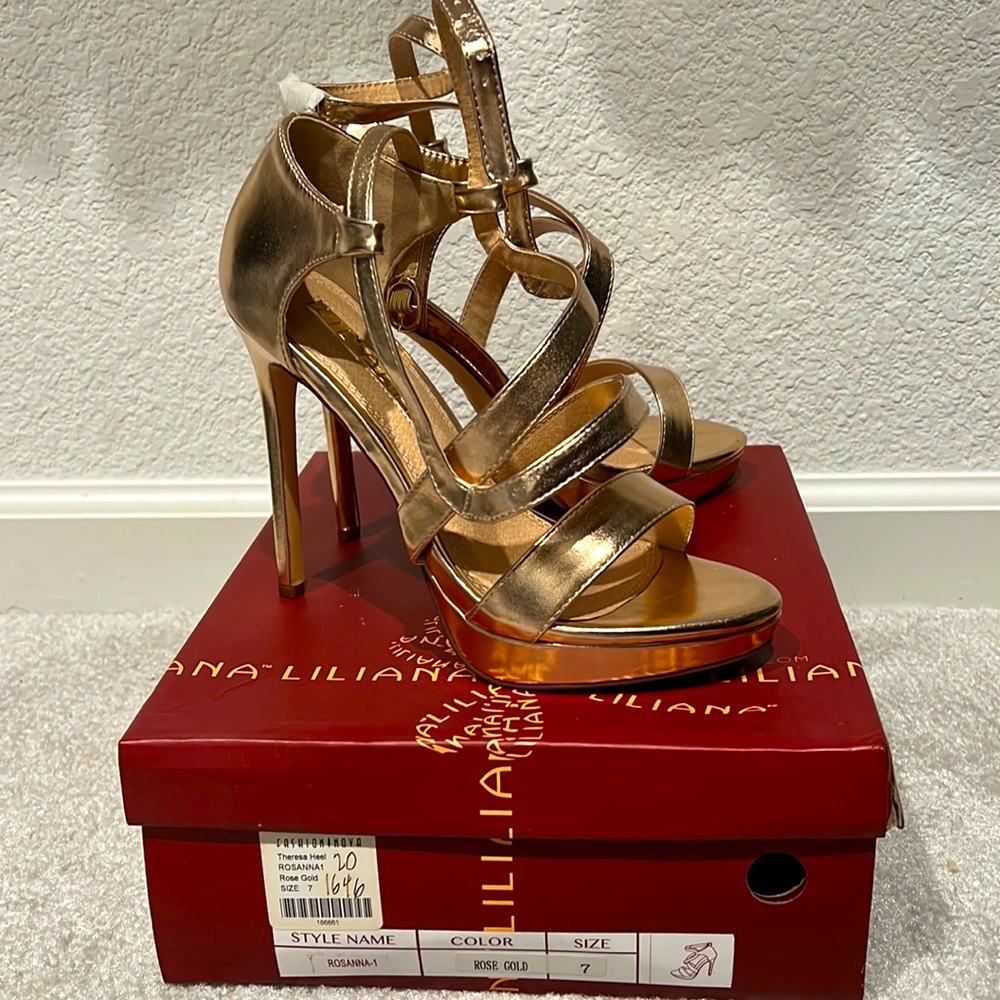 Rose Gold heels, new in box